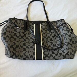 Coach Black and Gray Signature Stripe Tote